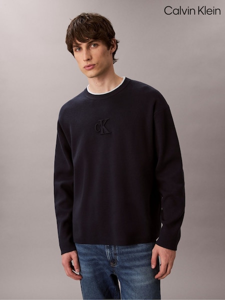 Calvin Klein Blue Embossed Monogram Logo Relaxed Sweater (G05526) | € 156
