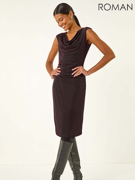 Roman Red Shimmer Cowl Neck Stretch Dress (G05589) | €73