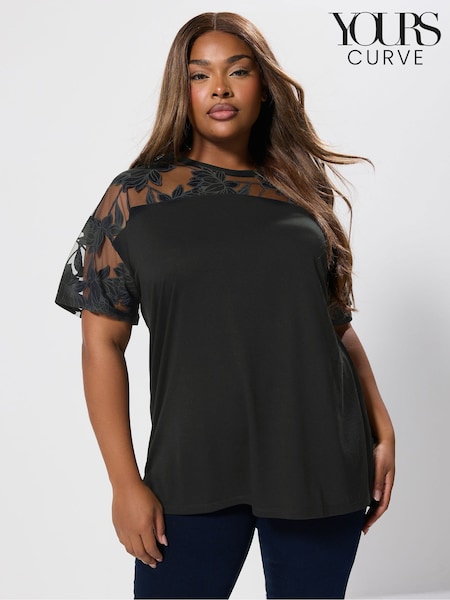 Yours Curve Black Floral Burnout Boxy Blouse (G05764) | €32