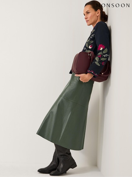 Monsoon Green Pippa Faux Leather Midi Skirt (G05814) | €91