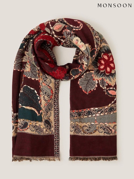 Monsoon Red Evie Embroidered Paisley Scarf (G05817) | €52