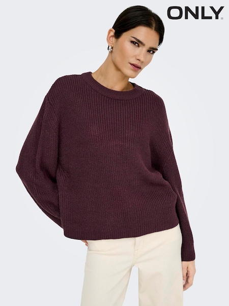 ONLY Purple Long Sleeve Crew Neck Rib Knit Jumper (G05887) | €33