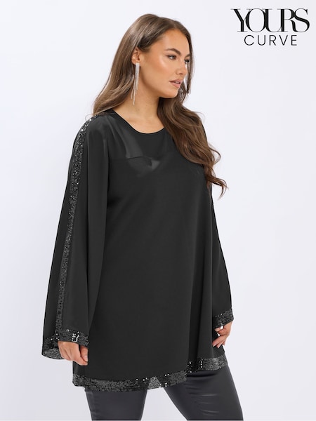 Yours Curve Black Sequin Panel Flare Tunic (G05912) | €49
