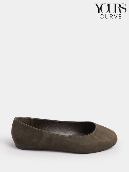 بني - Yours Curve Extra-Wide Fit Square Toe Ballet Pumps (G05921) | ‏140 د.إ.‏