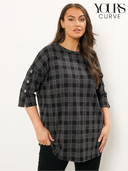 Yours Curve Grey Check Button Detail Top (G05927) | €36