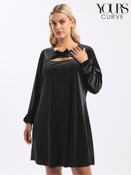Yours Curve Bow Glitter Spot Dress (G05936) | € 51
