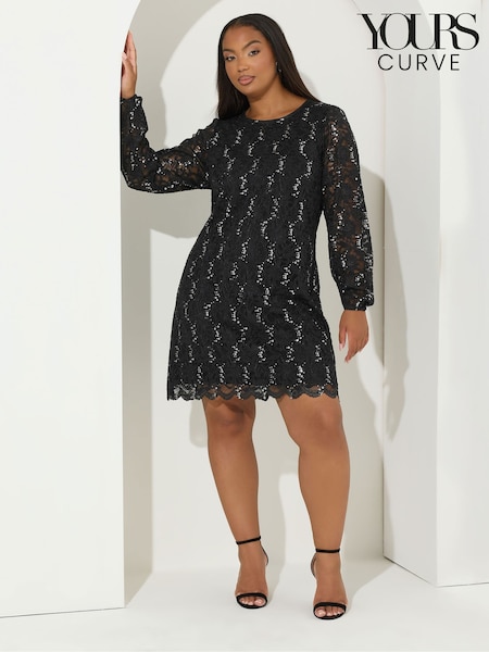 Yours Curve Black Lace Party Dress (G05963) | 223 QAR