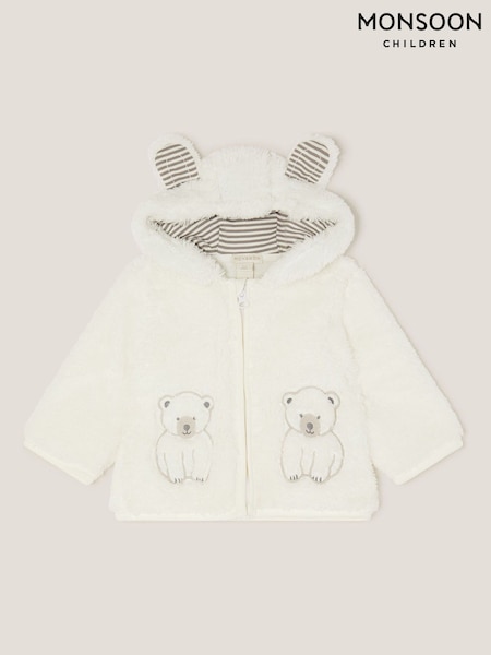 Monsoon White Baby Polar Bear Fleece Hoodie (G06126) | €42