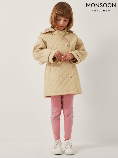 Monsoon Cream Embroidered Quilted Trench Coat (G06130) | €73 - €86