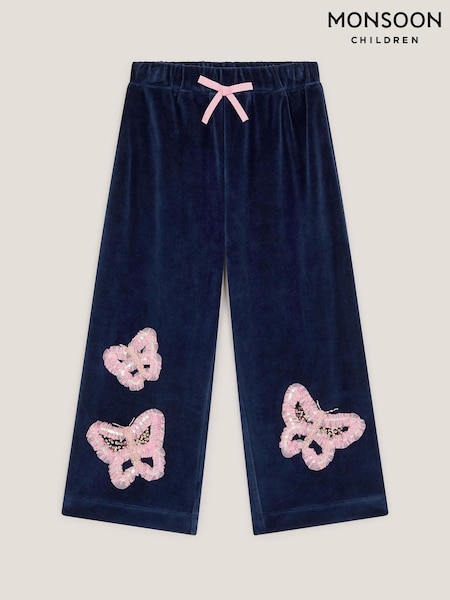 Monsoon Blue Butterfly Embellished Wide Leg Trousers (G06134) | €33 - €38