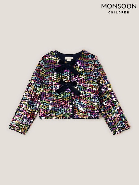 Monsoon Black Rainbow Sequin Bow Cardigan (G06136) | €50 - €56