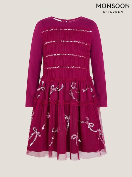Monsoon Red Bow Embellished Jersey Tulle Dress (G06142) | €45 - €52