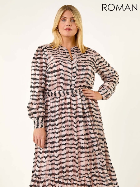 Roman Pink Curve Animal Print Midi Dress (G06221) | €60