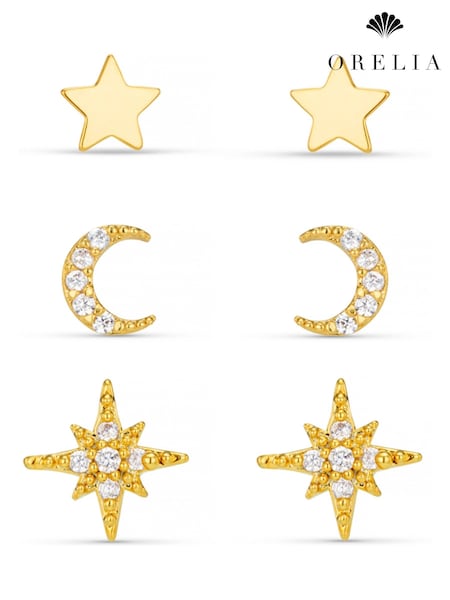 Orelia London Gold Tone Celestial Pave Studs Pack in a Gift Box (G06465) | €40