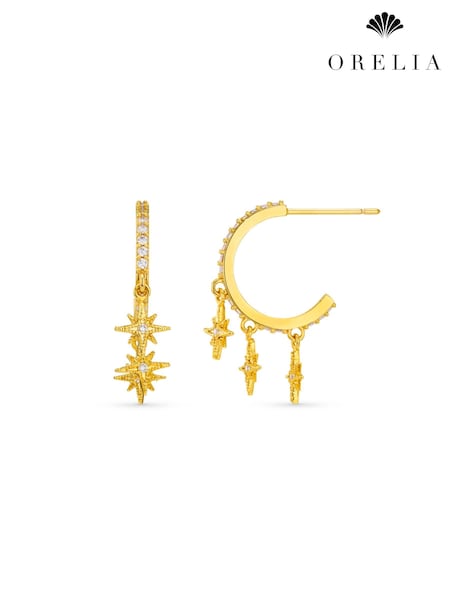 Orelia London Gold Tone Pave Starburst Shaker Hoop Earrings (G06470) | €37