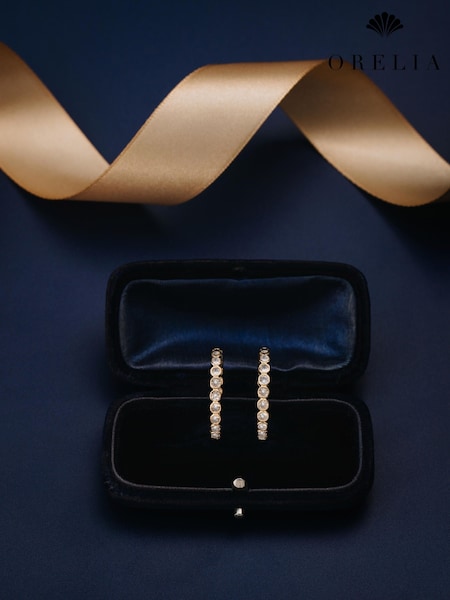 Orelia London Gold Tone Crystal Tennis Mid Size Hoop Earrings (G06471) | €40