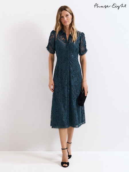 Phase Eight Blue Lunna Lace Midi Dress (G06631) | AED926