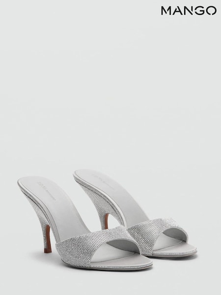 Mango Silver Rhinestone Slingback Heels (G06687) | €77