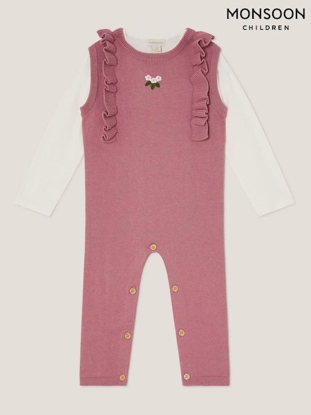 Monsoon Pink Baby Top and Knit Dungarees Set (G06734) | €46