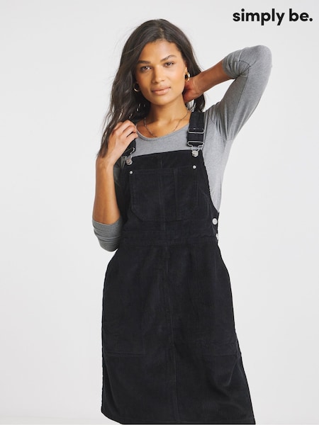 Simply Be Black Cord Mini Dungaree Dress (G06813) | €48