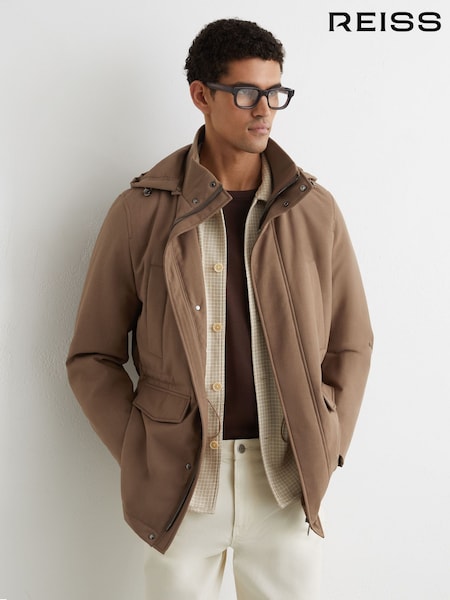 Reiss Light Brown Lord Hooded Zip-Through Padded Coat (G07052) | $675