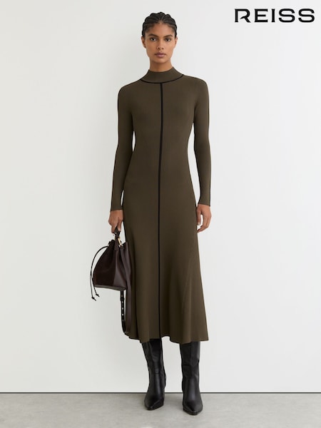 Reiss Khaki Green Polly Knitted Midi Dress (G07059) | 1,455 QAR