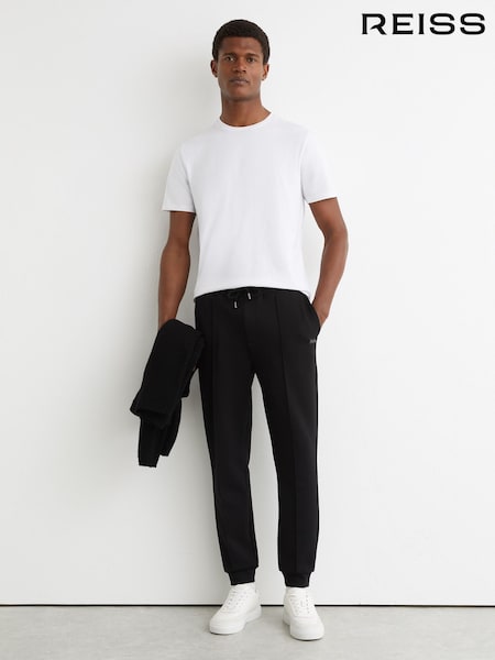 أسود - Reiss Barnes Premium Interlock Cuffed Logo Joggers (G07086) | ‏778 د.إ.‏