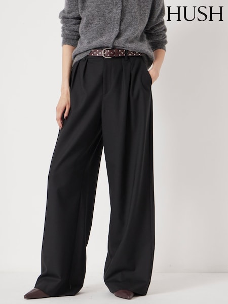 Hush Black Lya Wool Blend Wide Leg Trousers (G07145) | €185