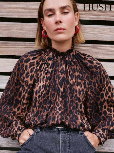 Hush Brown Fleur Floaty Chiffon Blouse (G07169) | €127