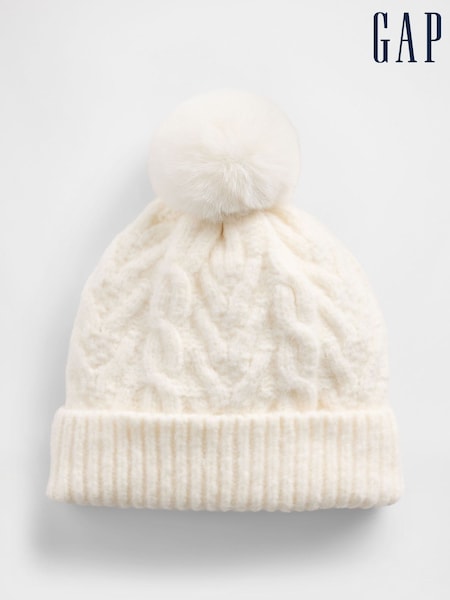 Gap White Cable-Knit Pom Beanie (G07245) | €16