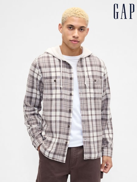 Gap Grey Check Hooded Flannel Shirt in Standard Fit (G07366) | €80