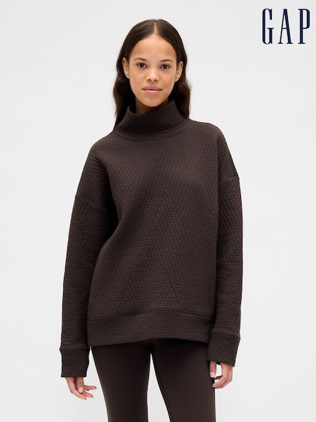 Gap Brown Quilted Jacquard Knit Funnel-Neck Pullover Jumper (G07387) | €75