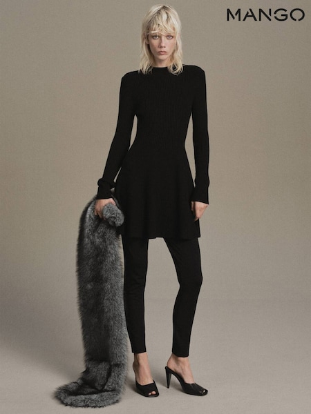 Mango Black Cable Knit Peplum Mini Dress (G07444) | €59
