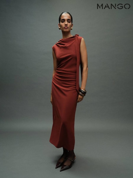 Mango Red Ruched Dress With Knot Detail (G07459) | €89