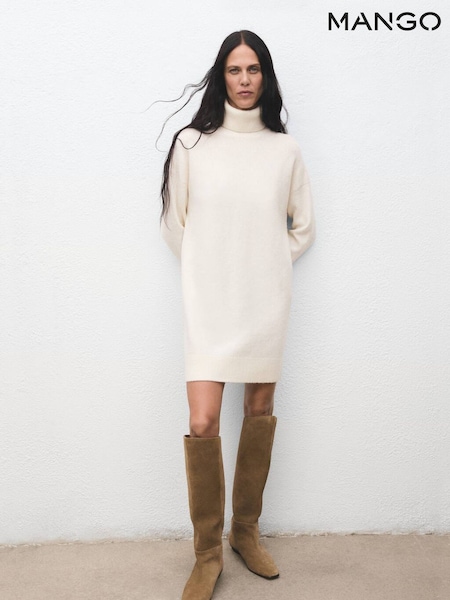 Mango White Roll Neck Mini Jumper Dress (G07463) | €51