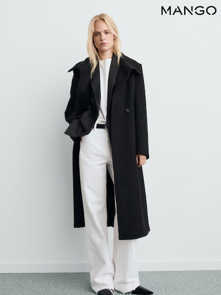 Mango Black Manteco Wool Coat With Belt (G07472) | €217