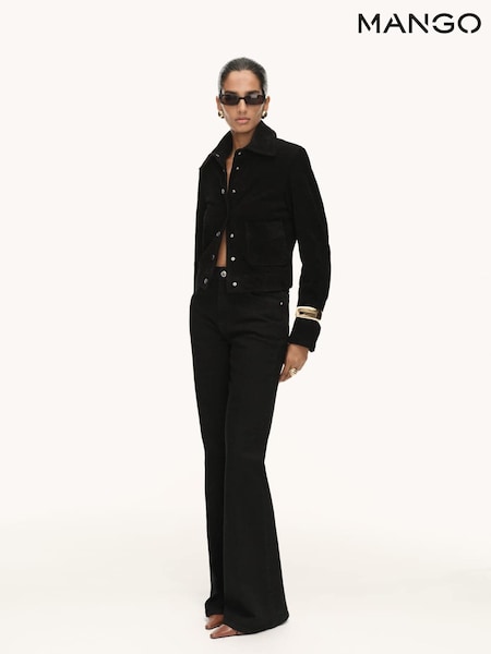Mango Black Suede Leather Jacket With Buttons (G07477) | €179