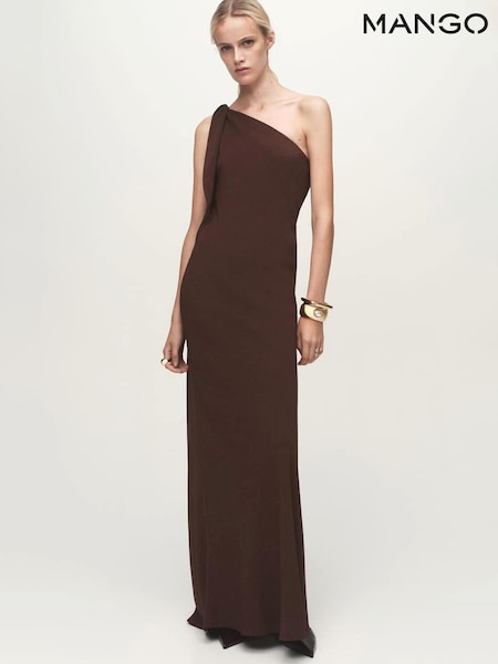 Mango Brown Asymmetrical Dress With Knot Strap (G07502) | €102