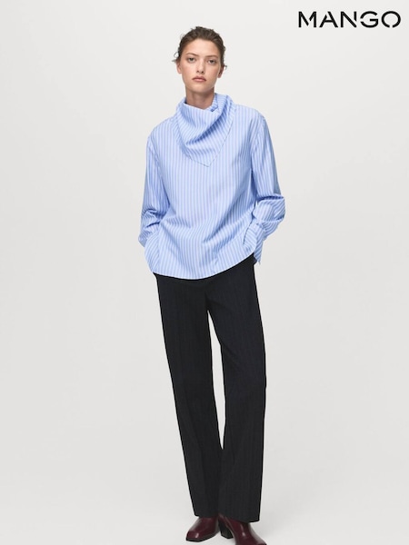 Mango Blue Striped Blouse With Handkerchief (G07508) | €53