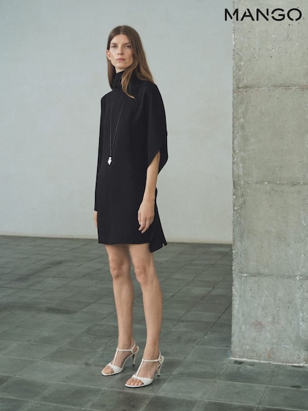 Mango Black Turtleneck Dress With Asymmetrical Sleeves (G07511) | €63