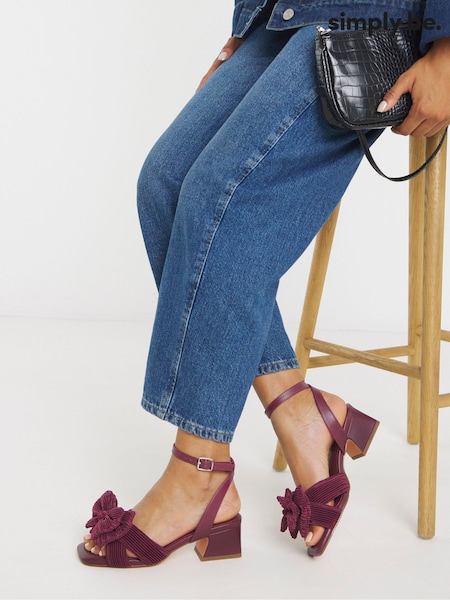 Simply Be Red Wide Fit Double Bow Block Heels (G07518) | 198 QAR