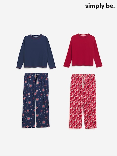 Simply Be 2 Pack Celestial & Heart Print Long Sleeve Pyjamas Set (G07521) | € 53