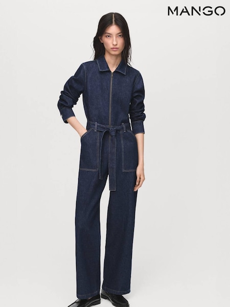Mango Blue Belt Denim Jumpsuit (G07606) | €83
