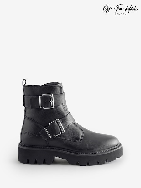 Off The Hook Black Sutton Double Buckle Side Zip High Ankle Boots (G07631) | €69