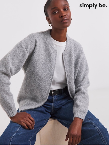 Simply Be Grey Premium Knitted Ribbed Bomber Jacket (G07644) | €53