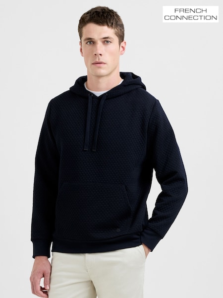 French Connection Blue Waffle Knit Hoodie with Kangaroo Pocket (G07655) | €50
