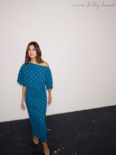 Never Fully Dressed Blue Plisse Tilly Petite Dress (G07657) | €130