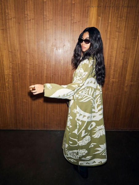 Never Fully Dressed Green Olive Amara Knit Coatigan (G07658) | 774 QAR