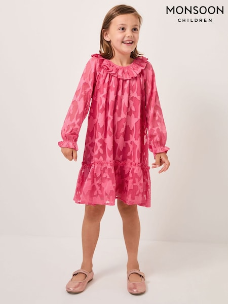 Monsoon Pink Floral Burnout Long Sleeve Dress (G07674) | 148 QAR - 173 QAR