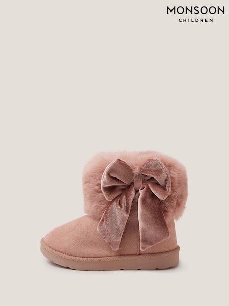 Monsoon Pink Baby Bow Faux Fur Boots (G07677) | AED163 - AED178